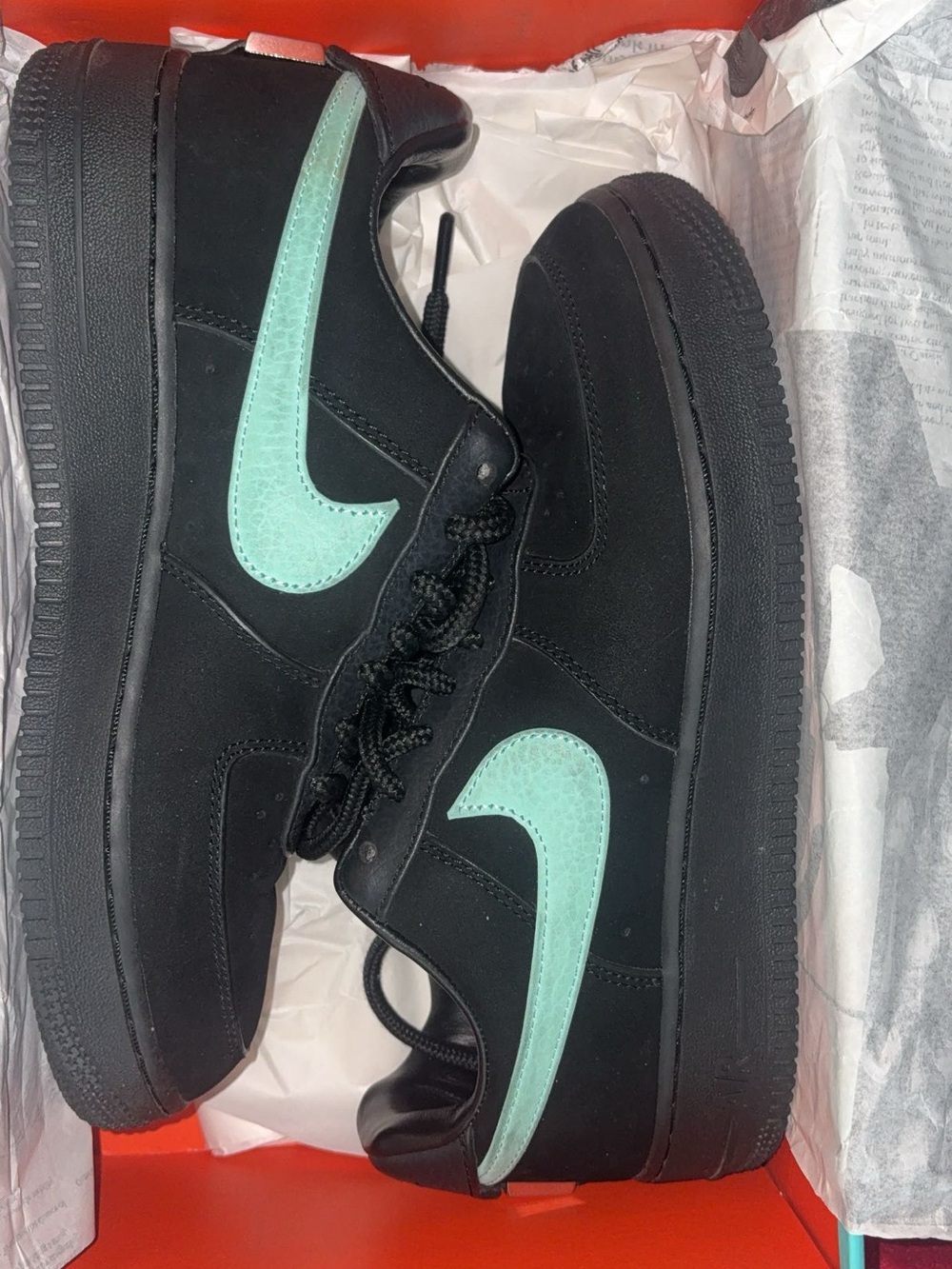 Tiffany Nike  Black Low-Top Sneakers with Mint Green Swoosh